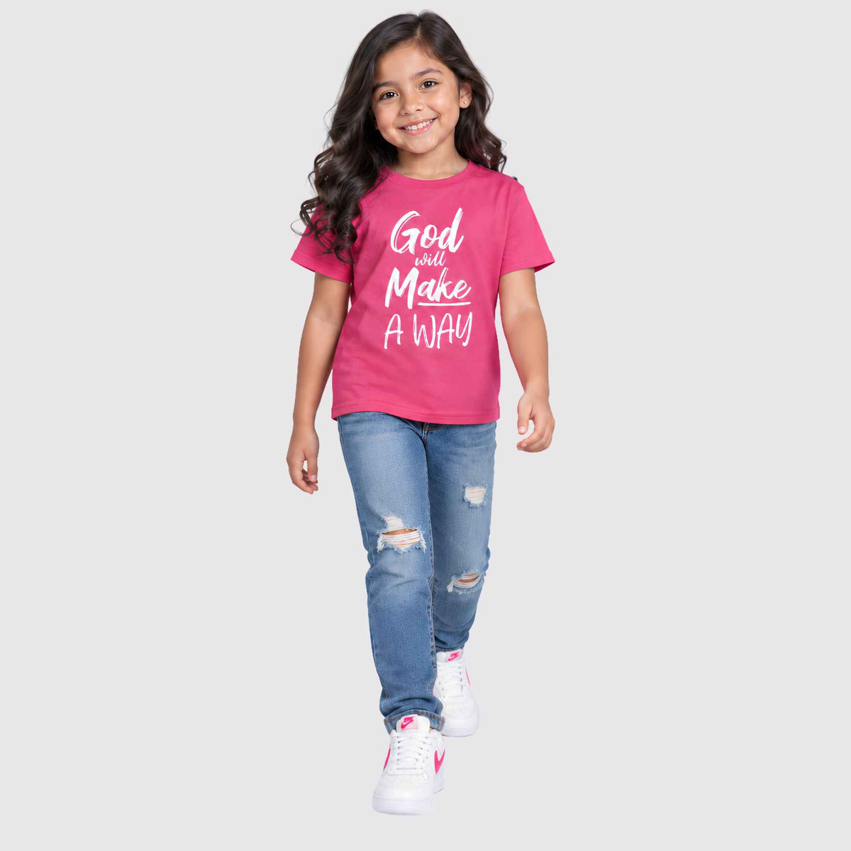 God Will Make A Way Kids Tee Hot Pink