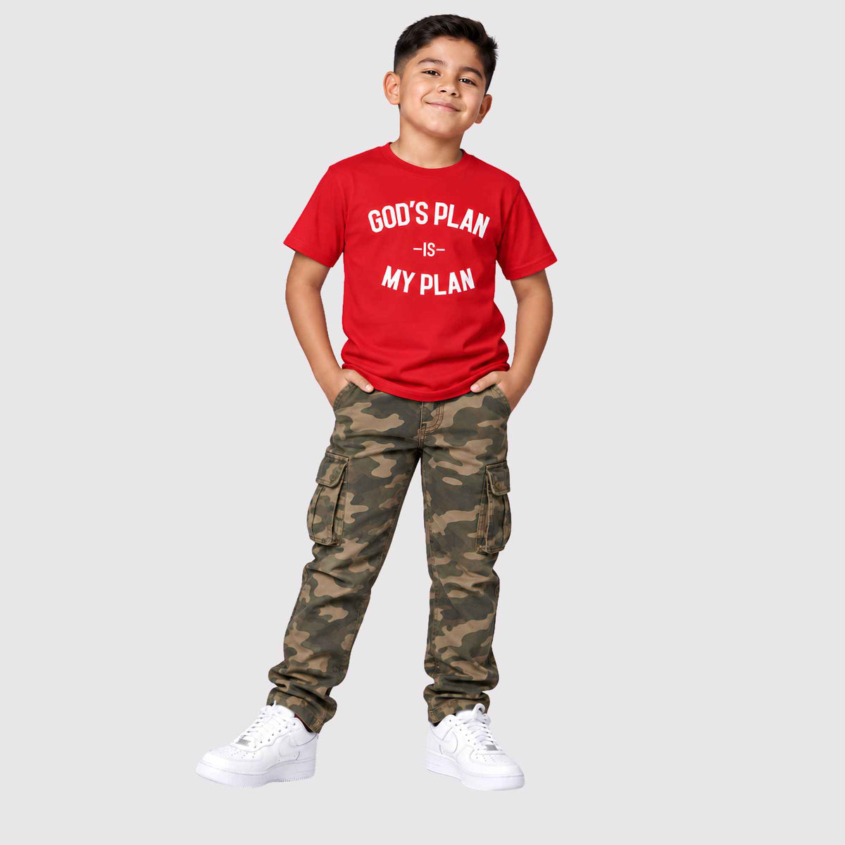 God's Plan My Plan Kids Tee Fire