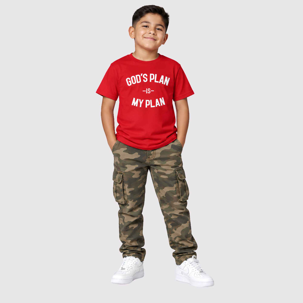 God's Plan My Plan Kids Tee Fire