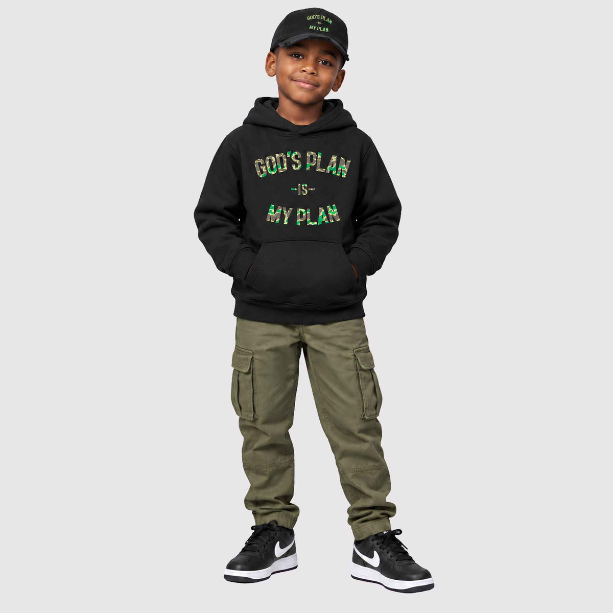 God's Plan My Plan Kids Hoodie & Hat Bundle Camo