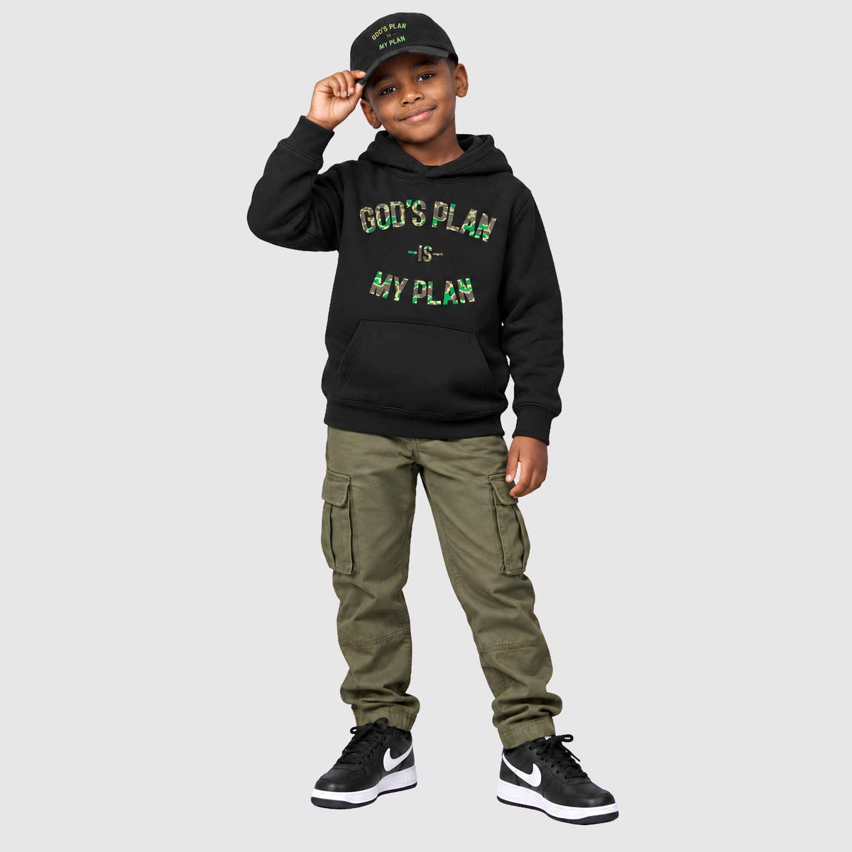 God's Plan My Plan Kids Hoodie & Hat Bundle Camo