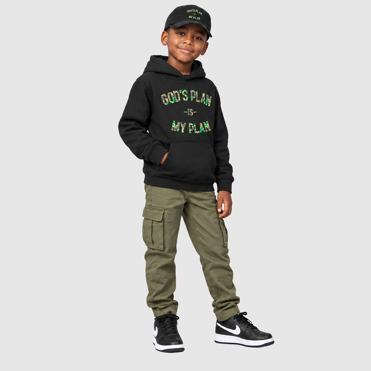 God's Plan My Plan Kids Hoodie & Hat Bundle Camo