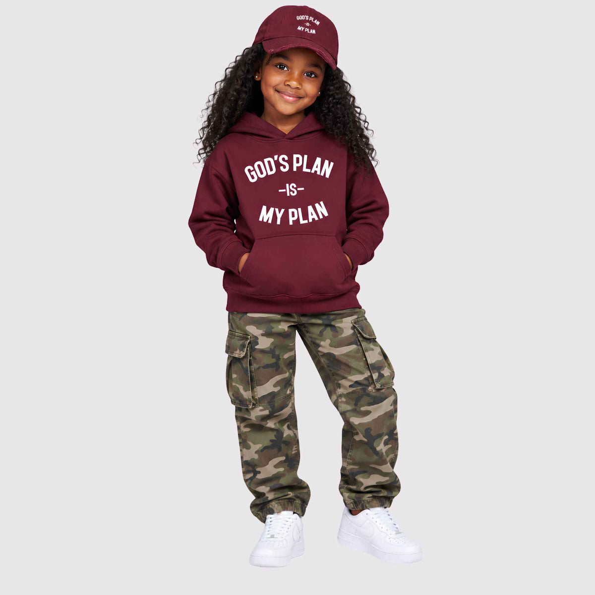 God's Plan My Plan Kids Hoodie & Hat Bundle Maroon