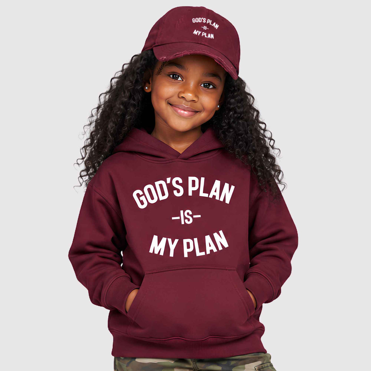 God's Plan My Plan Kids Hoodie & Hat Bundle Maroon