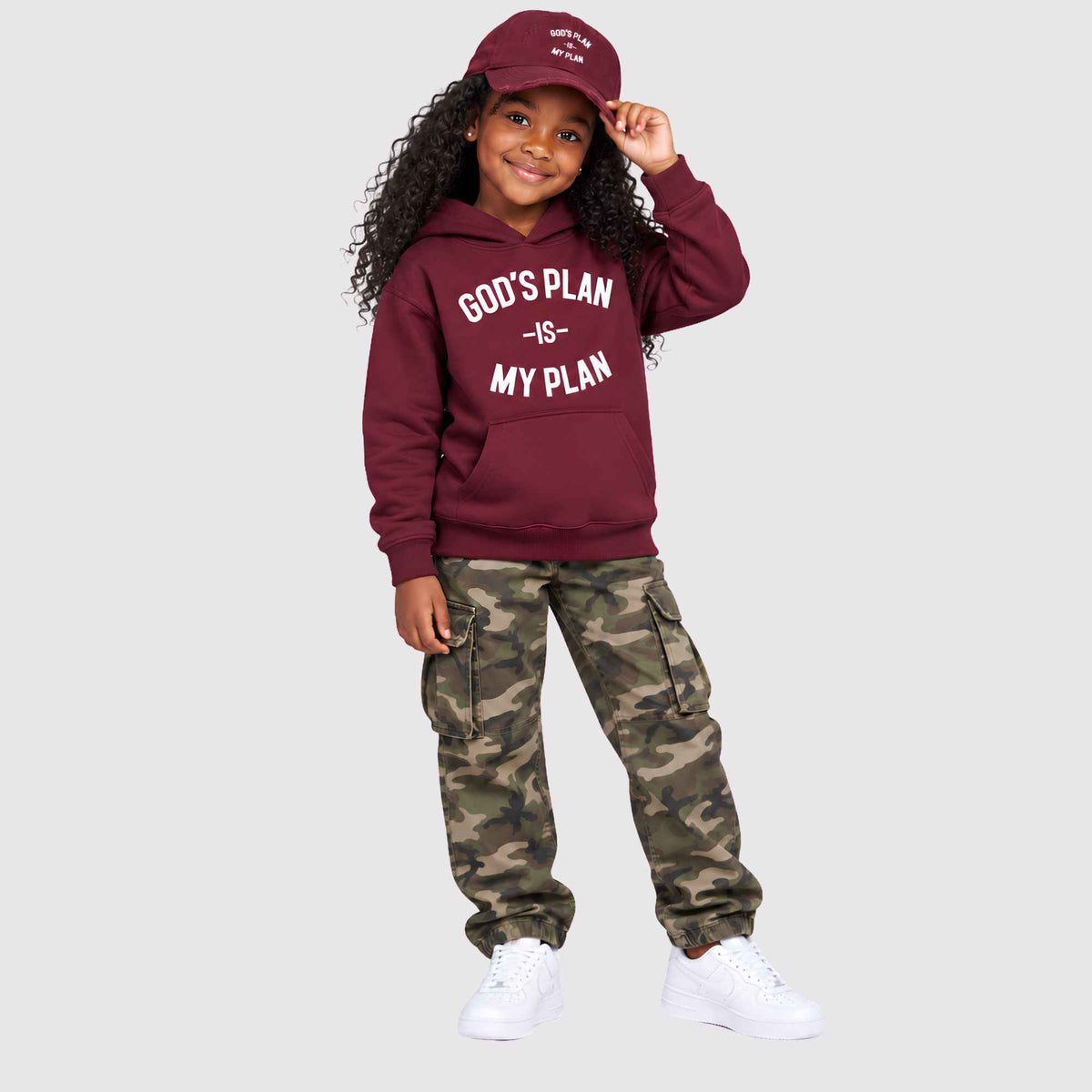 God's Plan My Plan Kids Hoodie & Hat Bundle Maroon