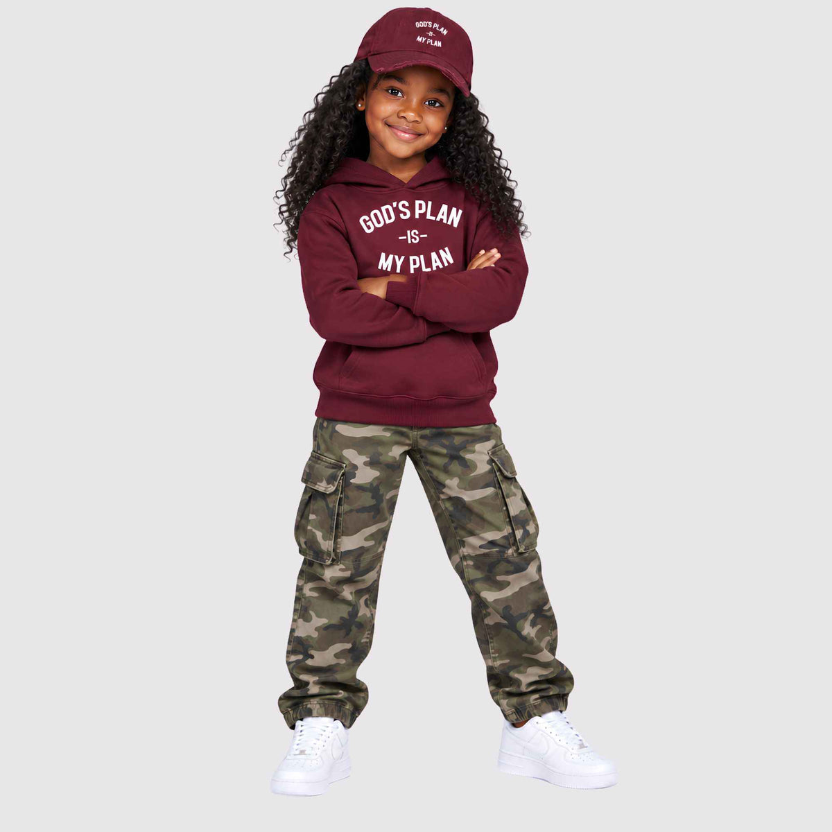 God's Plan My Plan Kids Hoodie & Hat Bundle Maroon