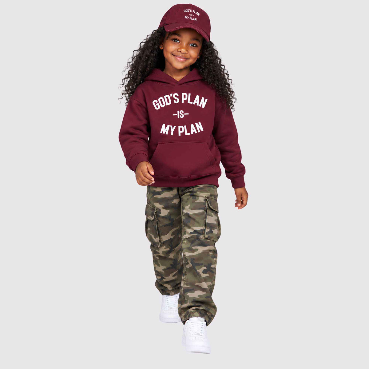 God's Plan My Plan Kids Hoodie & Hat Bundle Maroon
