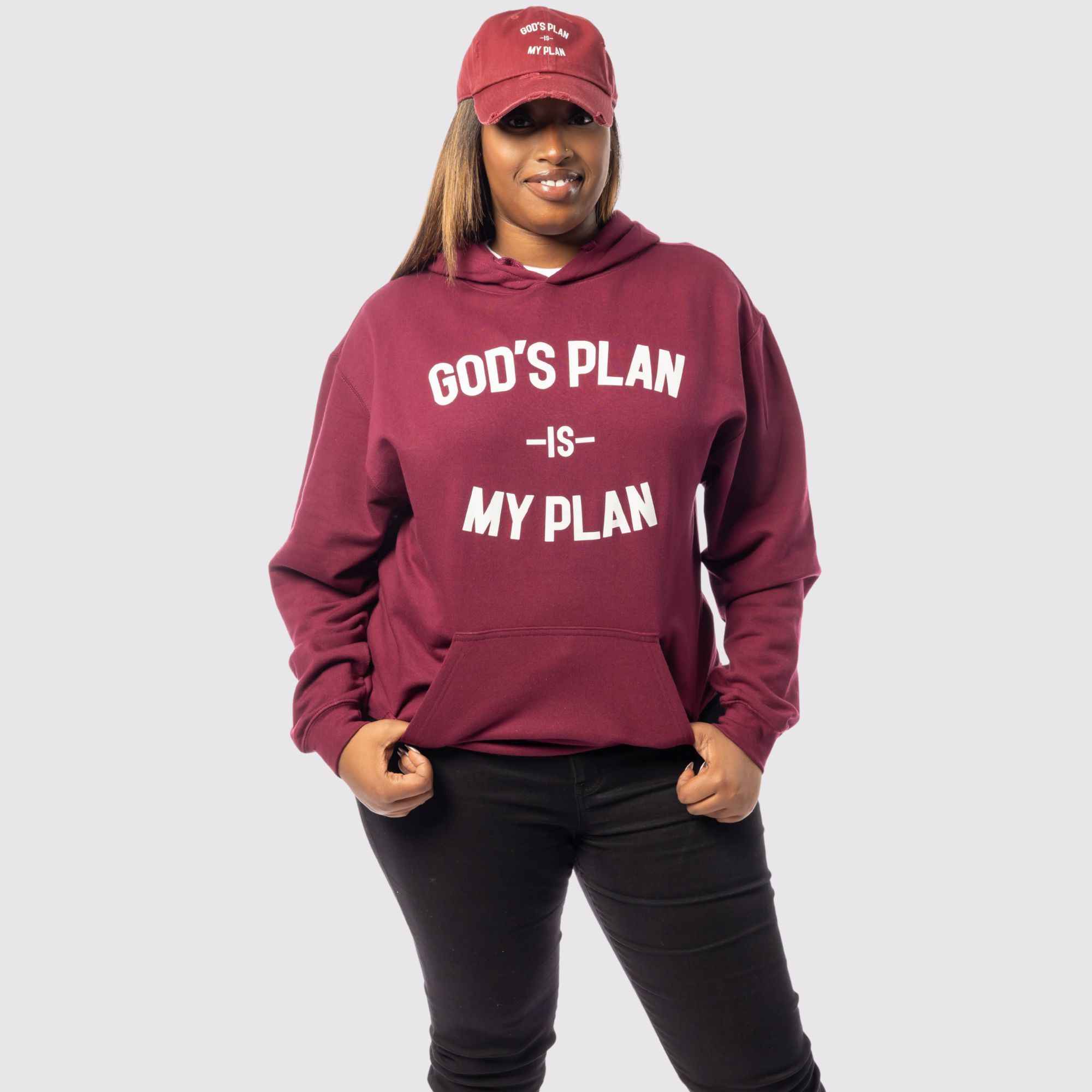 God's Plan My Plan Hoodie & Hat Bundle Maroon