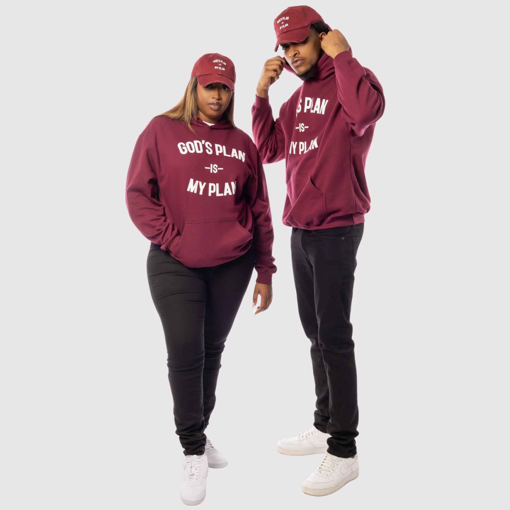 God's Plan My Plan Hoodie & Hat Bundle Maroon