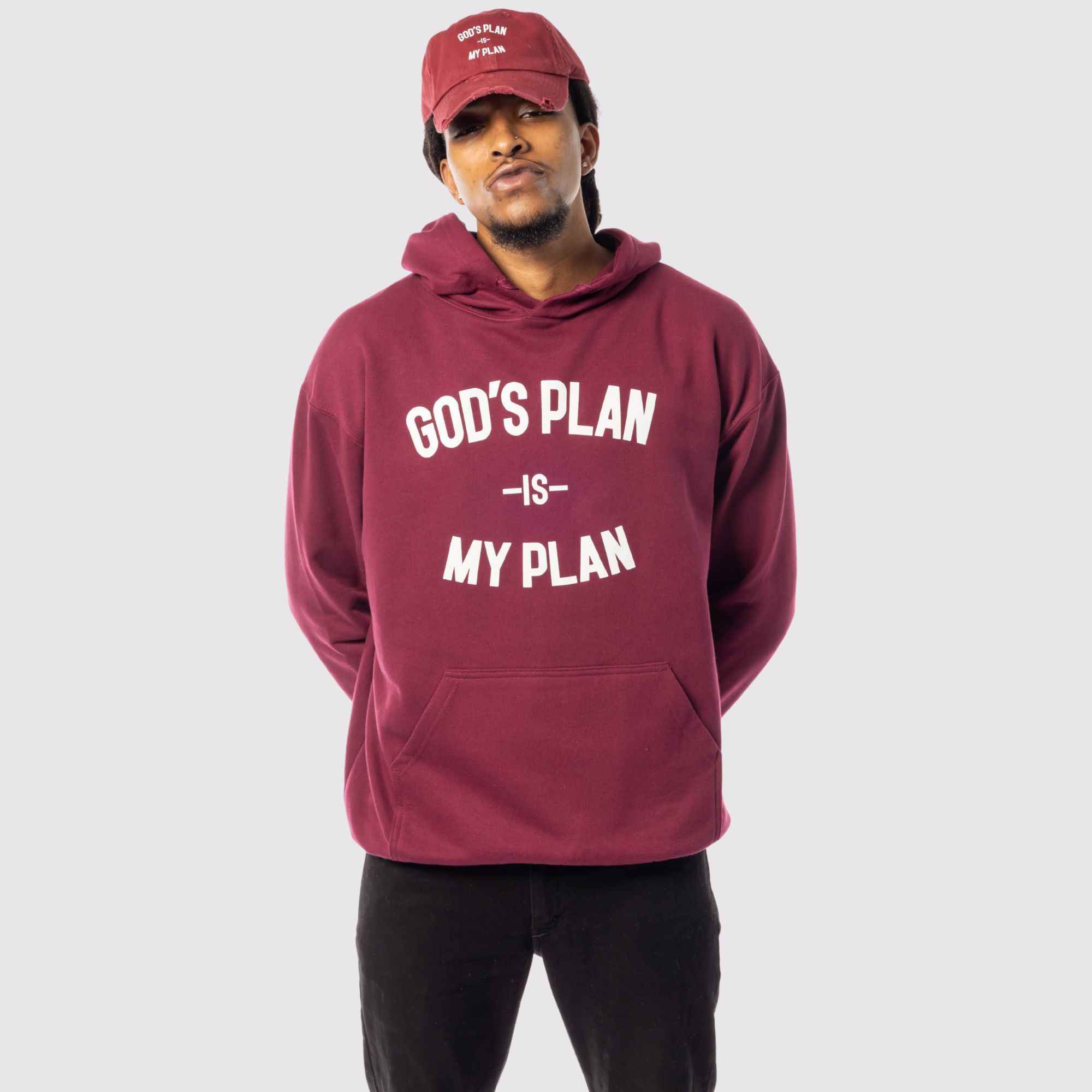 God's Plan My Plan Hoodie & Hat Bundle Maroon