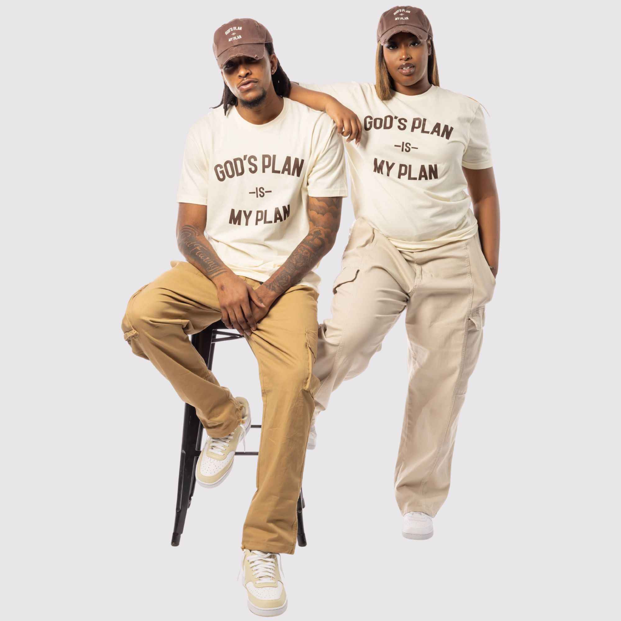 God's Plan My Plan T-Shirt & Hat Bundle Brown