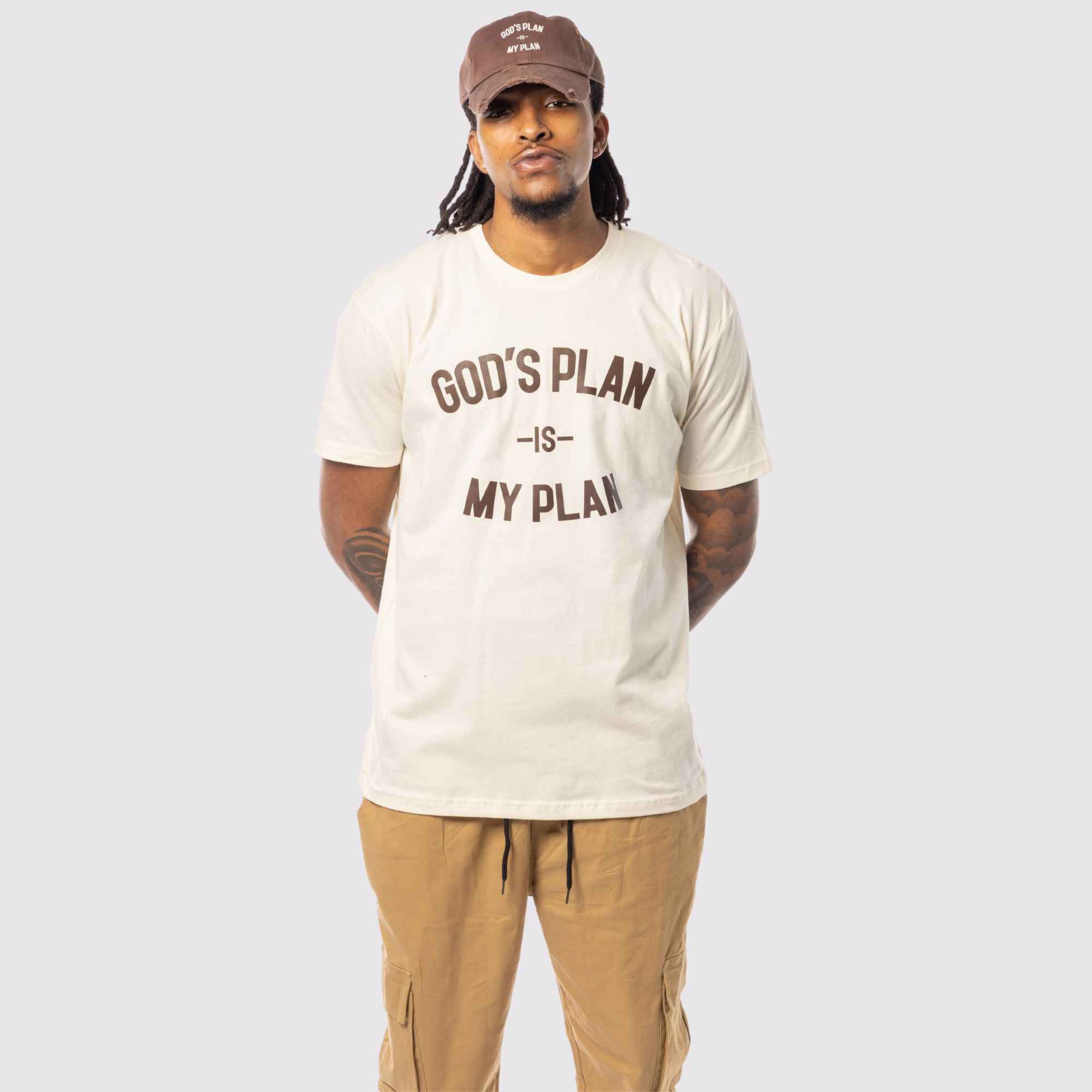 God's Plan My Plan T-Shirt & Hat Bundle Brown