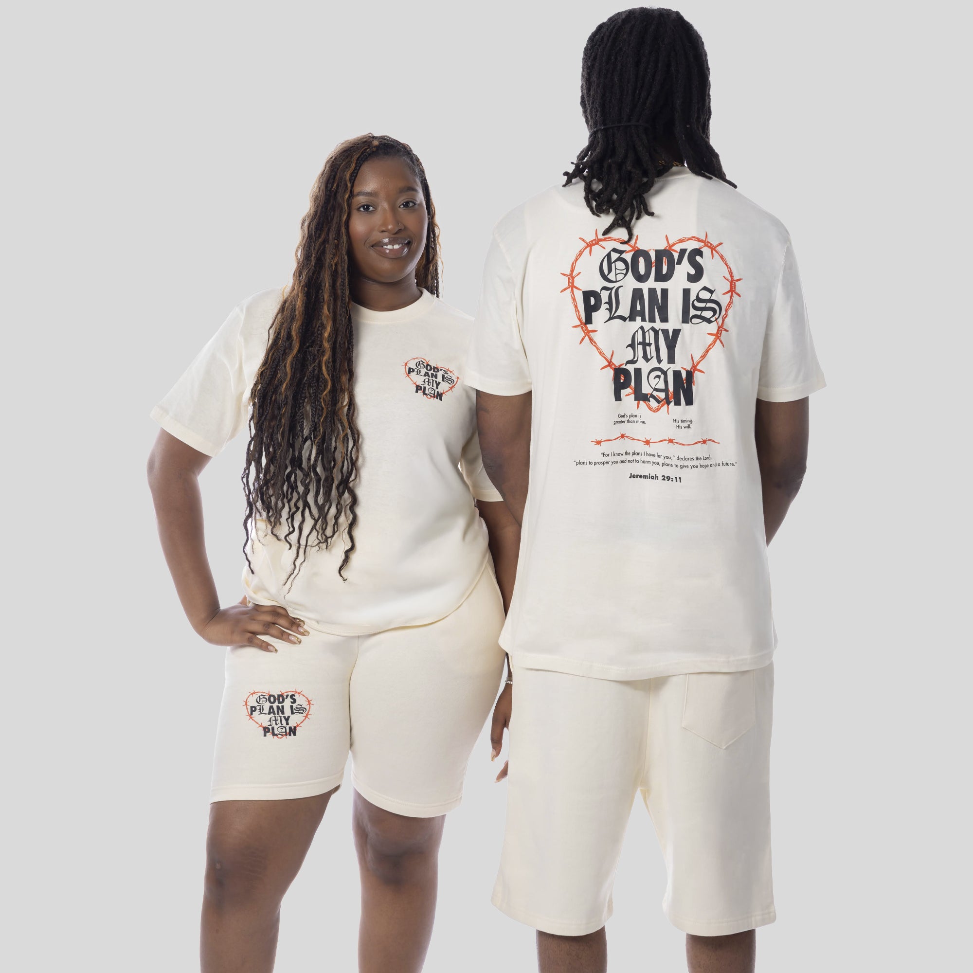 Covered By Grace God's Plan Fire Short Set (Off White)