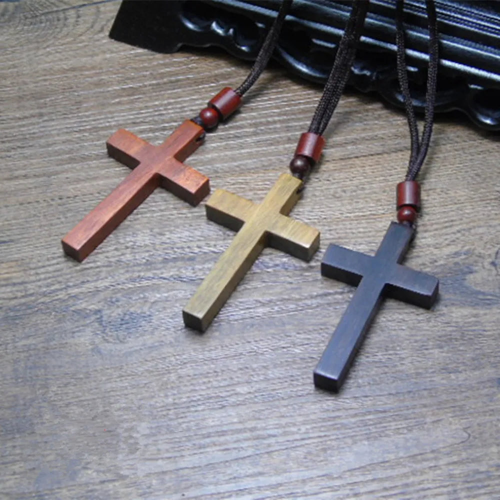Natural Wood Cross Pendant Necklace