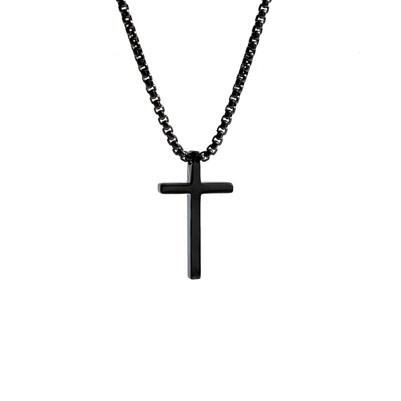 Minimalist Cross Necklace (Black)