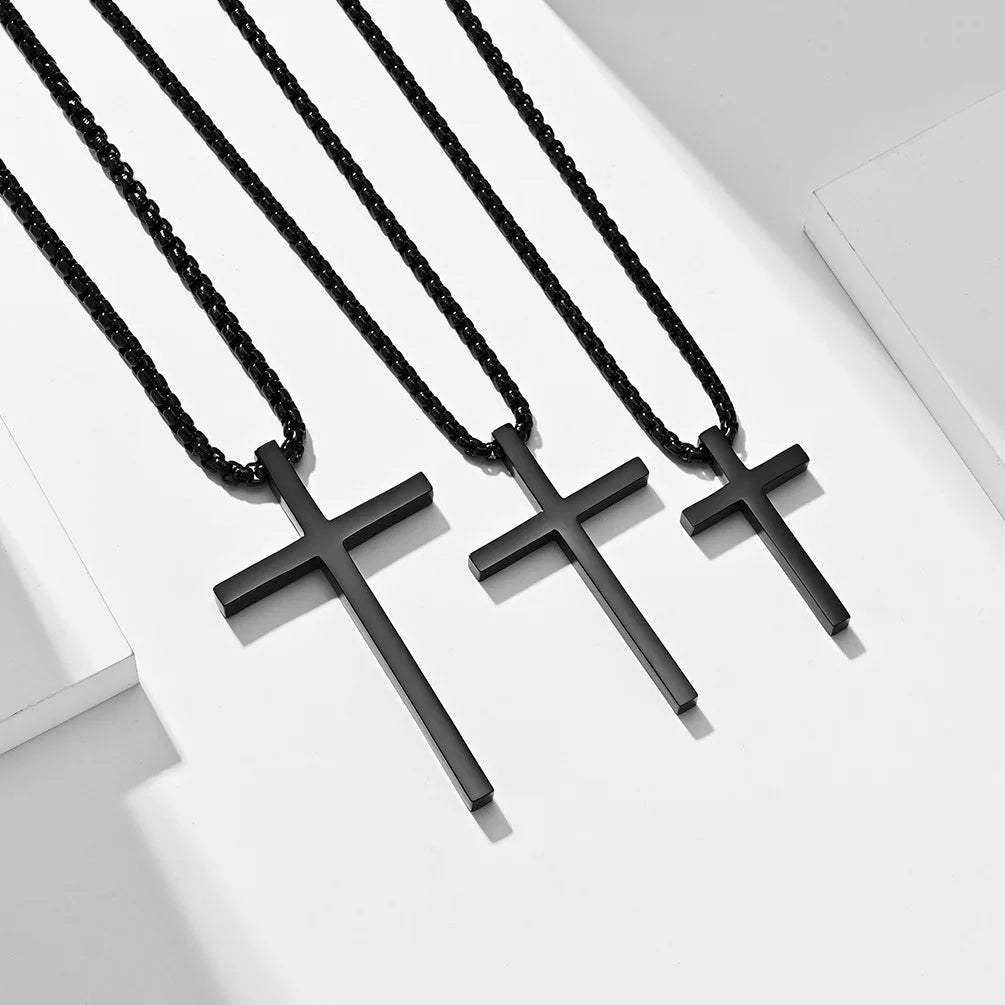 Minimalist Cross Necklace (Black)