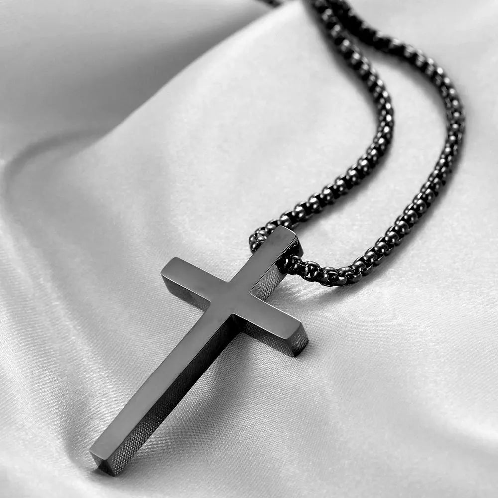 Minimalist Cross Necklace (Black)