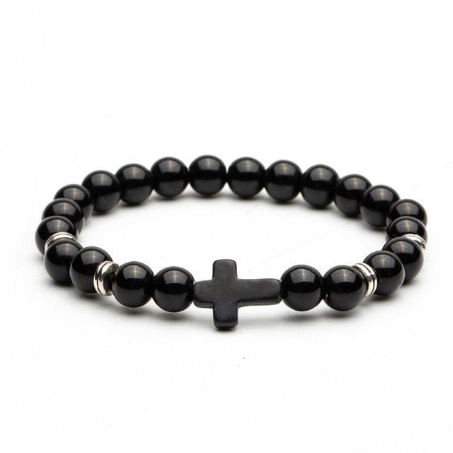 Cross Lava Stone Bead Bracelet