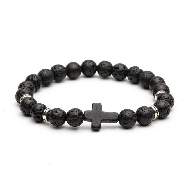 Cross Lava Stone Bead Bracelet