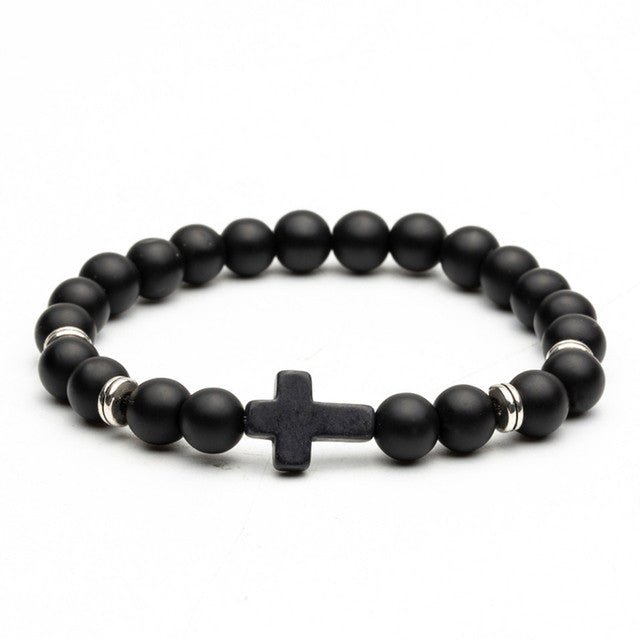 Cross Lava Stone Bead Bracelet