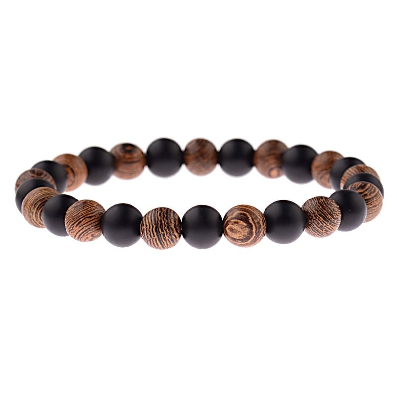 Natural Wood Onyx Bead Cross Prayer Bracelet