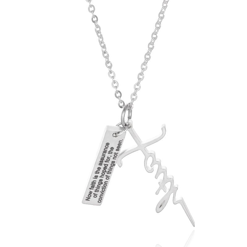 Cross Faith Engraved Bar Pendant Necklace