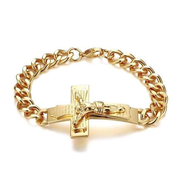 BONISKISS Men's Cross Charm Gold Cuff Bracelet Jewelry Bracelet - Used by God Clothing