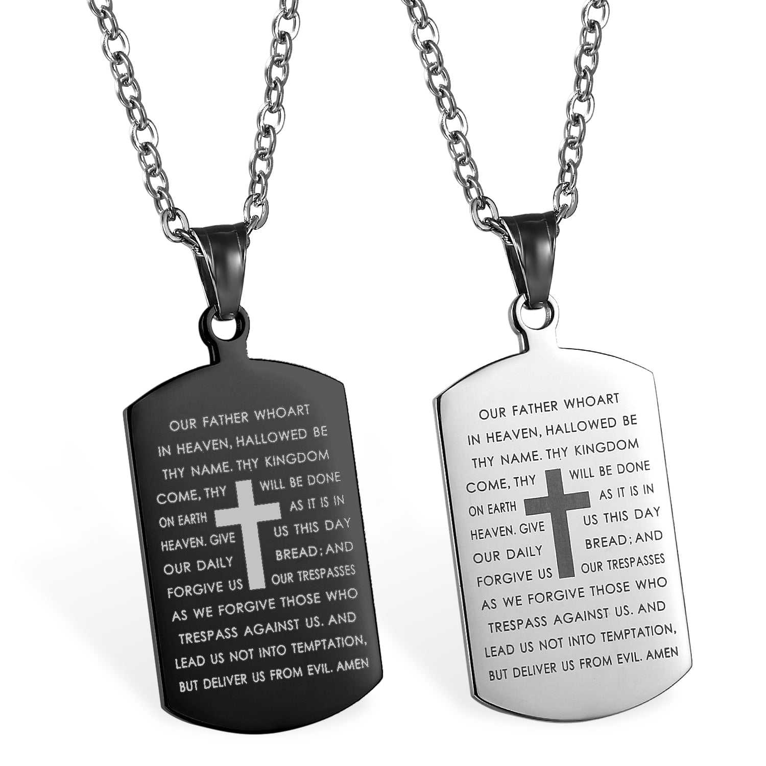 Lord's Prayer Cross Dog Tag Necklace