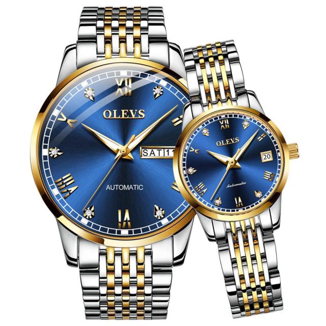 OLEVS Stainless Steel Mechanical Couples Watch Set