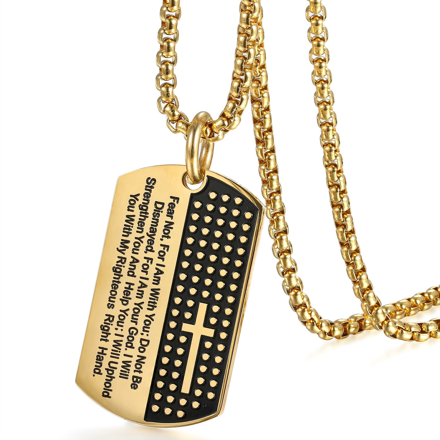 Isaiah 41:10 Cross Dog Tag Necklace