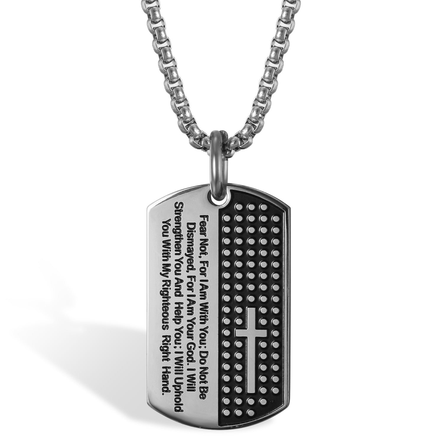 Isaiah 41:10 Cross Dog Tag Necklace