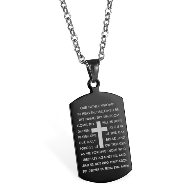 Lord's Prayer Cross Dog Tag Necklace, Used By God, Used By God Clothing, Christian Apparel, Christian Bracelets, Christian Necklace, Christian Jewelry, Christian Gift, Wood Bracelet, Cross Bracelet, Christian Prayer Beads, Religious Gift, Prayer Bracelet, Prayer Beds, Cross Necklace, Cros Crucifix Necklace, Men's Bracelet, Women's Bracelet, Men's Necklace, Women's Necklace, Elevated Faith, String Bracelets, black cross