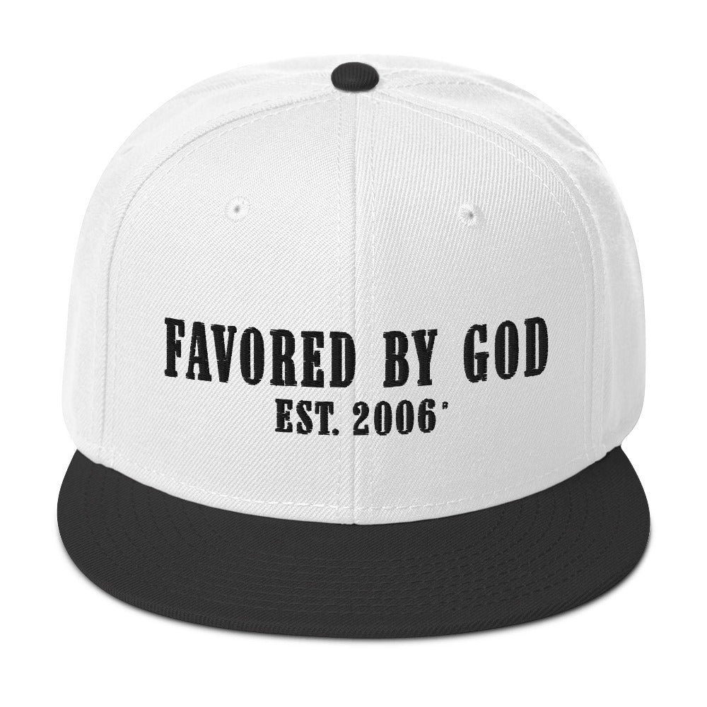 Favored By God Est. 2006 BW Snapback Hat, Used By God, Used By God Clothing, Christian Apparel, Christian Hats, Christian T-Shirts, Christian Clothing, God Shirts, Christian Sweatshirts, God Clothing, Jesus Hoodie, Jesus Clothes, God Is Dope, Art Of Homage, Red Letter Clothing, Elevated Faith, Active Faith Sports, Beacon Threads, God The Father Apparel